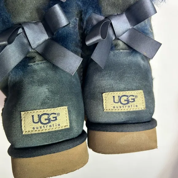 UGG Blue Suede Bow Shearling Boots