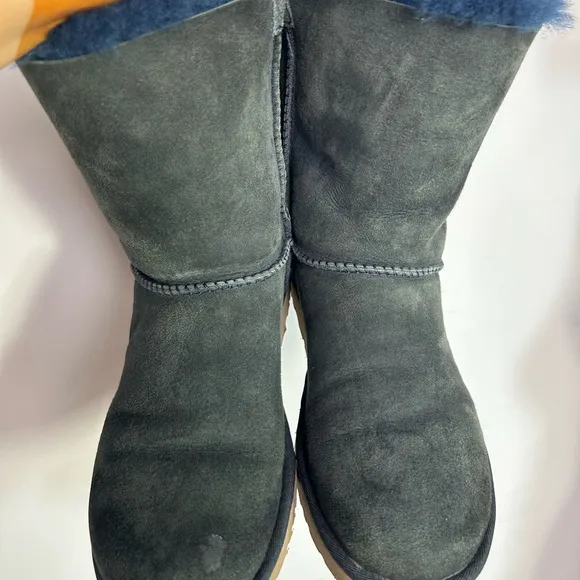 UGG Blue Suede Bow Shearling Boots