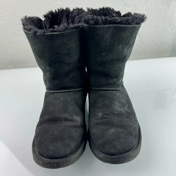 Ugg Boots Bailey Bow ll Solid Black Fur Lined Bow Back‎ Snow Winter Warm Knit