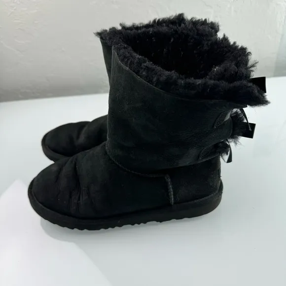 Ugg Boots Bailey Bow ll Solid Black Fur Lined Bow Back‎ Snow Winter Warm Knit