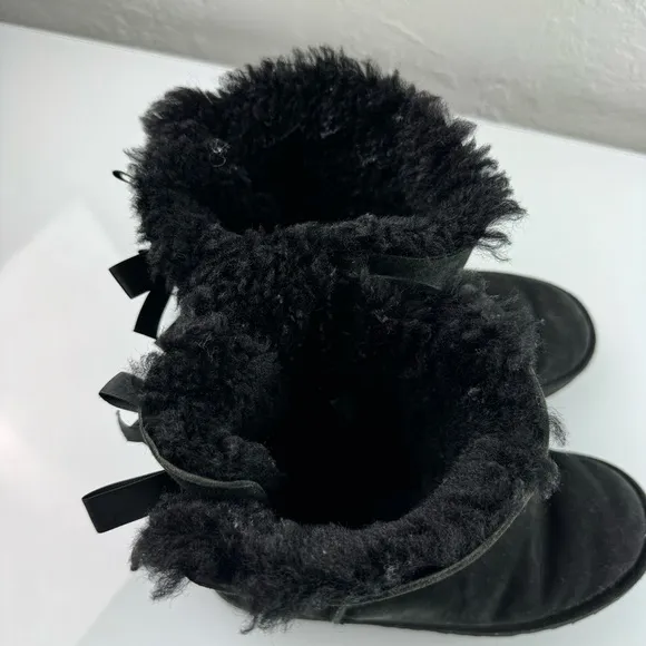 Ugg Boots Bailey Bow ll Solid Black Fur Lined Bow Back‎ Snow Winter Warm Knit