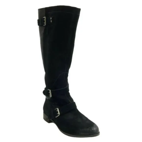 UGG Boots Size 7M Black Tall Two Toned Leather Cydnee Lined Distressed