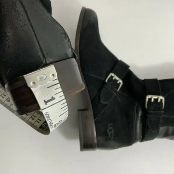 UGG Boots Size 7M Black Tall Two Toned Leather Cydnee Lined Distressed