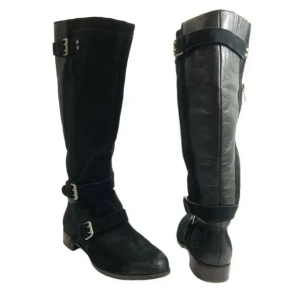 UGG Boots Size 7M Black Tall Two Toned Leather Cydnee Lined Distressed