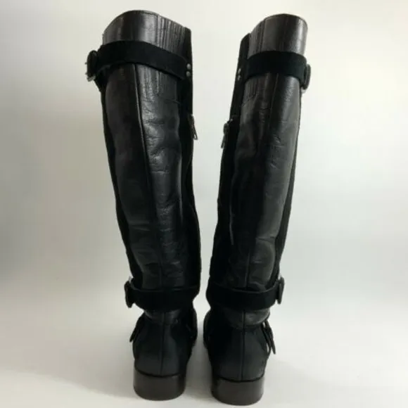 UGG Boots Size 7M Black Tall Two Toned Leather Cydnee Lined Distressed