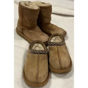 UGG Bundle of 2 Chestnut Suede Classic Boots &amp; Tasmun Slippers Toddler Size 8