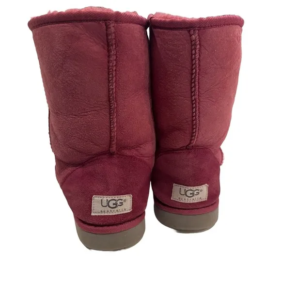 UGG Classic Short Boots 8 Pink Sheepskin Suede Slip-On Warm Winter Booties