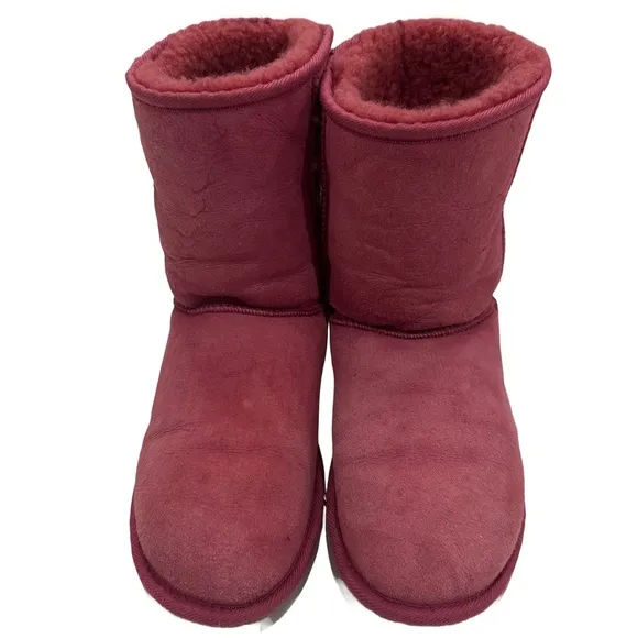 UGG Classic Short Boots 8 Pink Sheepskin Suede Slip-On Warm Winter Booties