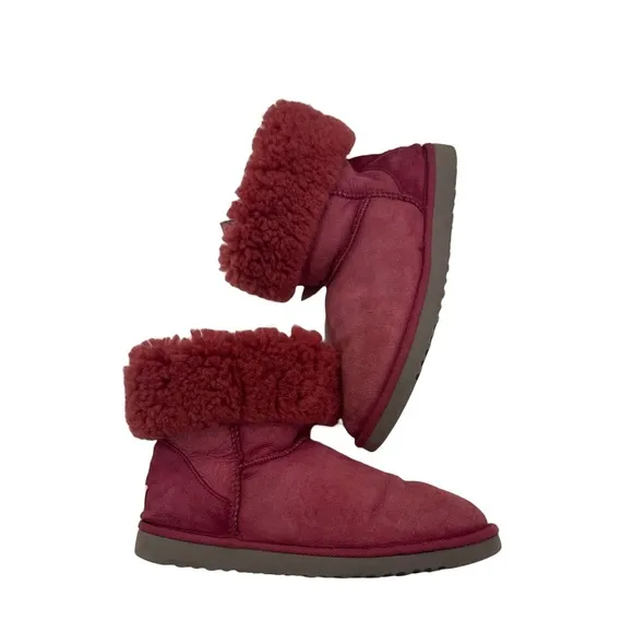 UGG Classic Short Boots 8 Pink Sheepskin Suede Slip-On Warm Winter Booties