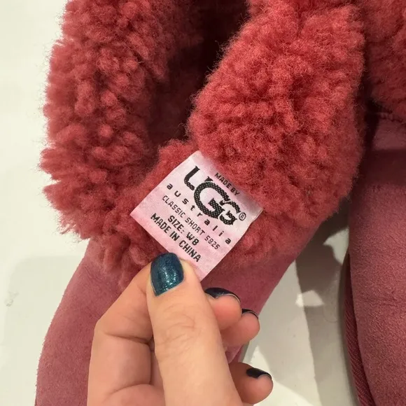 UGG Classic Short Boots 8 Pink Sheepskin Suede Slip-On Warm Winter Booties