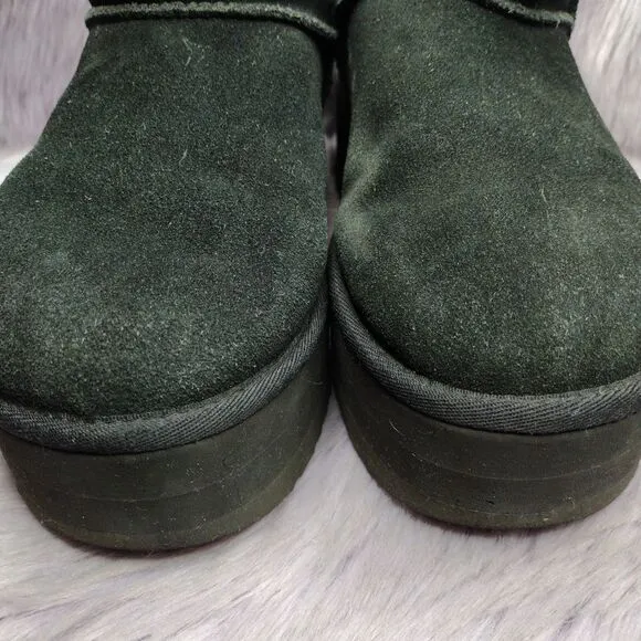 Ugg Classic Ultra Mini Platform Suede Ankle Boots Womens Size 7 Black 1135092
