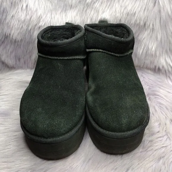 Ugg Classic Ultra Mini Platform Suede Ankle Boots Womens Size 7 Black 1135092