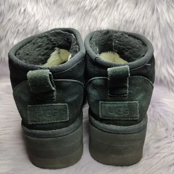Ugg Classic Ultra Mini Platform Suede Ankle Boots Womens Size 7 Black 1135092