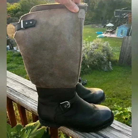 UGG Daleane Boots In Black &amp; Charcoal Gray Womens Size 10 Leather/Shearl…