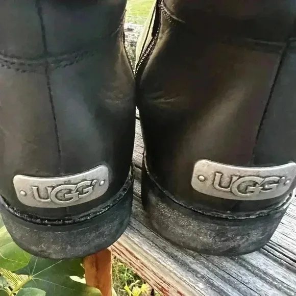 UGG Daleane Boots In Black &amp; Charcoal Gray Womens Size 10 Leather/Shearl…