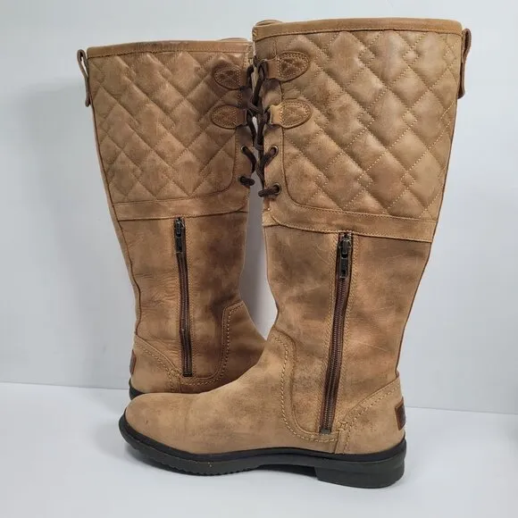 Ugg Elsa Women's Quilted Tall Leather Lace-Up Boots S/N1013484 US Size 8.5