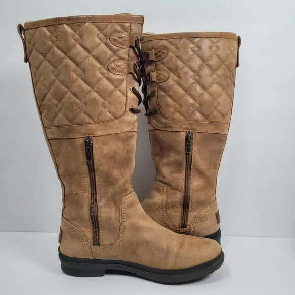 Ugg Elsa Women's Quilted Tall Leather Lace-Up Boots S/N1013484 US Size 8.5