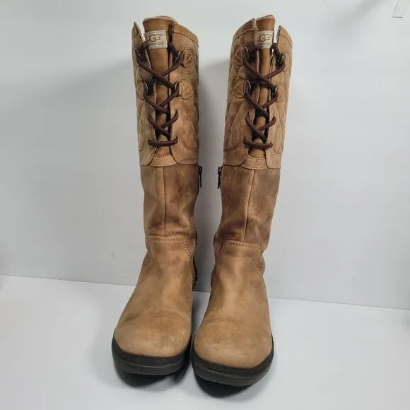 Ugg Elsa Women's Quilted Tall Leather Lace-Up Boots S/N1013484 US Size 8.5