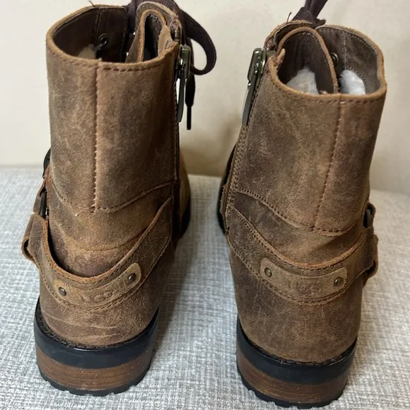 UGG FRITZI LACE-UPWATERPROOF LEATHERSHEEPSKIN ANKLE BLACK BOOTS EUR 42 US 11