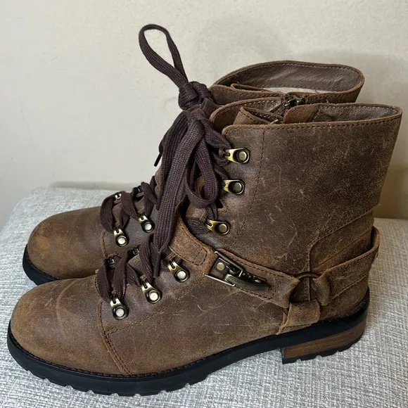 UGG FRITZI LACE-UPWATERPROOF LEATHERSHEEPSKIN ANKLE BLACK BOOTS EUR 42 US 11