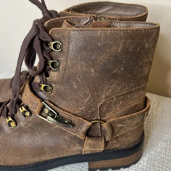 UGG FRITZI LACE-UPWATERPROOF LEATHERSHEEPSKIN ANKLE BLACK BOOTS EUR 42 US 11