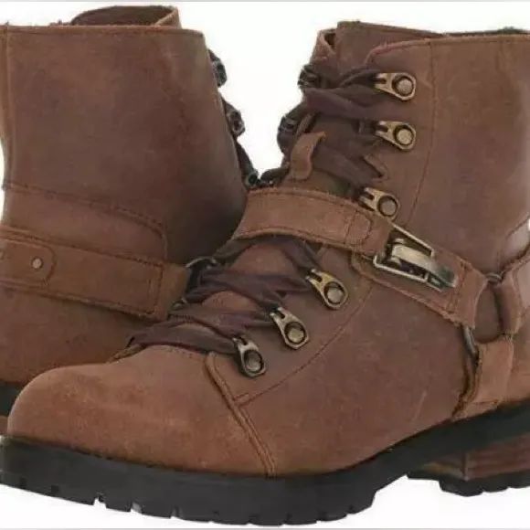 UGG FRITZI LACE-UPWATERPROOF LEATHERSHEEPSKIN ANKLE BLACK BOOTS EUR 42 US 11