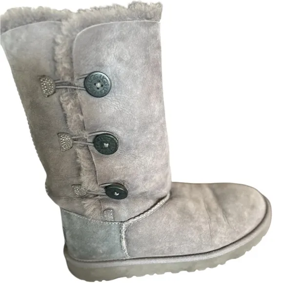 UGG Kids Gray Boots with Button Detail