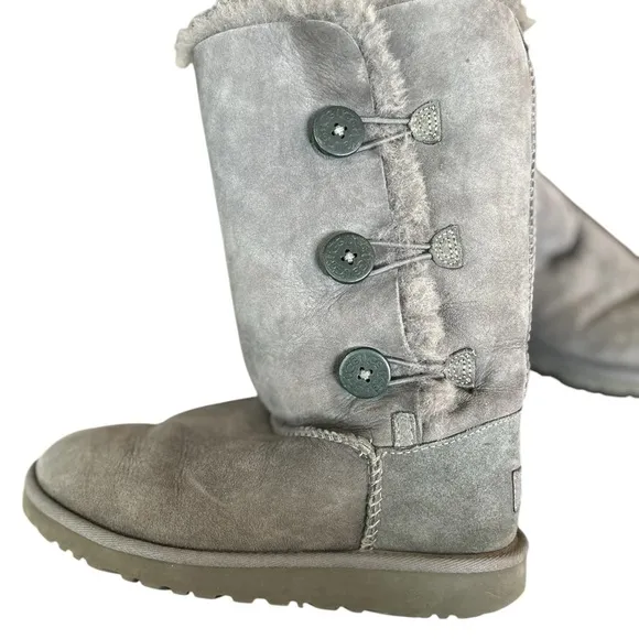 UGG Kids Gray Boots with Button Detail
