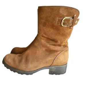 UGG Mare Brown Suede Sheepskin Lined Buckle Boots, Size 6, Warm Fall Winter Boot