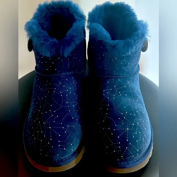 UGG mini Bailey button Swarovski bling navy boots