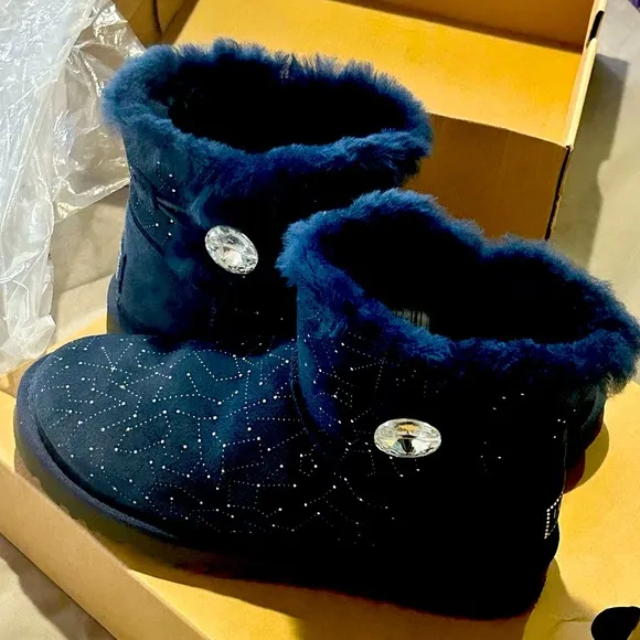 UGG mini Bailey button Swarovski bling navy boots
