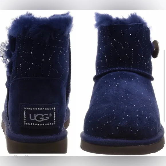 UGG mini Bailey button Swarovski bling navy boots
