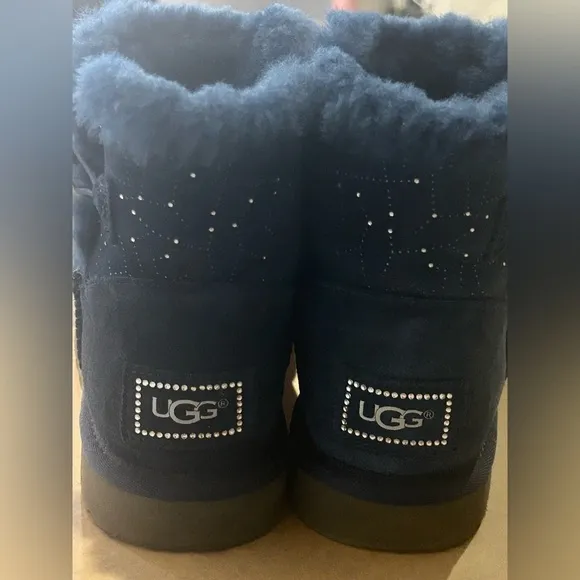 UGG mini Bailey button Swarovski bling navy boots