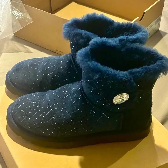 UGG mini Bailey button Swarovski bling navy boots