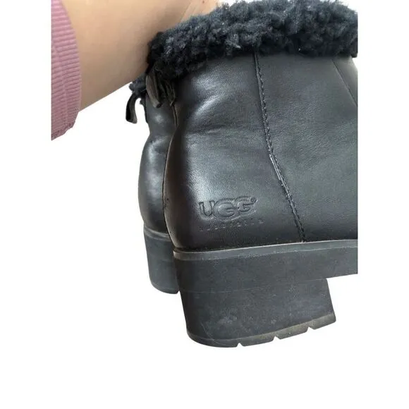 UGG Shearling Lined Leather Chunky Boots size 9 Black Rare Ankle