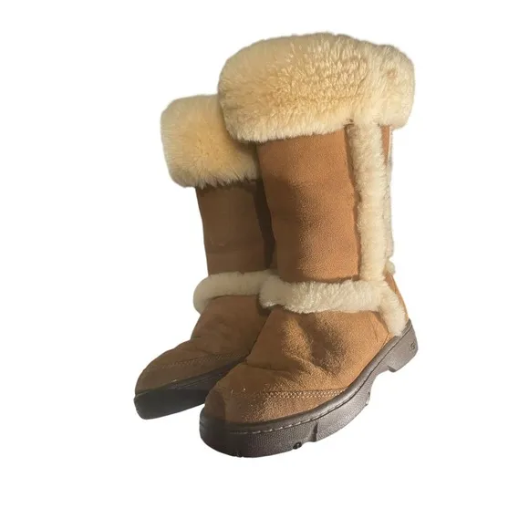 UGG Sunburst Tall Winter Boots Suede Shearling Australia Wool Women's Size 6