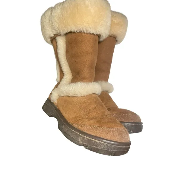 UGG Sunburst Tall Winter Boots Suede Shearling Australia Wool Women's Size 6