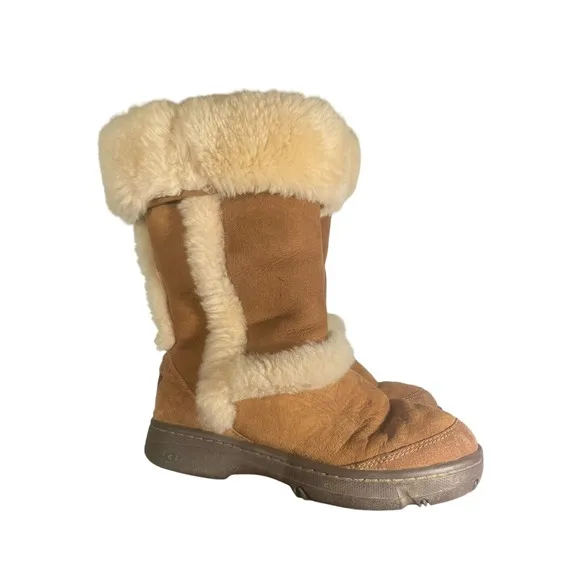 UGG Sunburst Tall Winter Boots Suede Shearling Australia Wool Women's Size 6