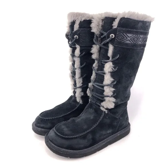 UGG Tularosa Black Leather Sheepskin Winter Boots 7