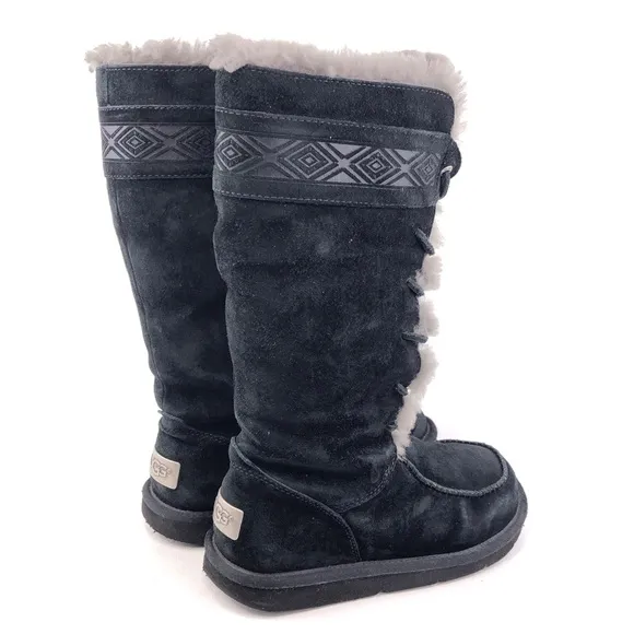 UGG Tularosa Black Leather Sheepskin Winter Boots 7