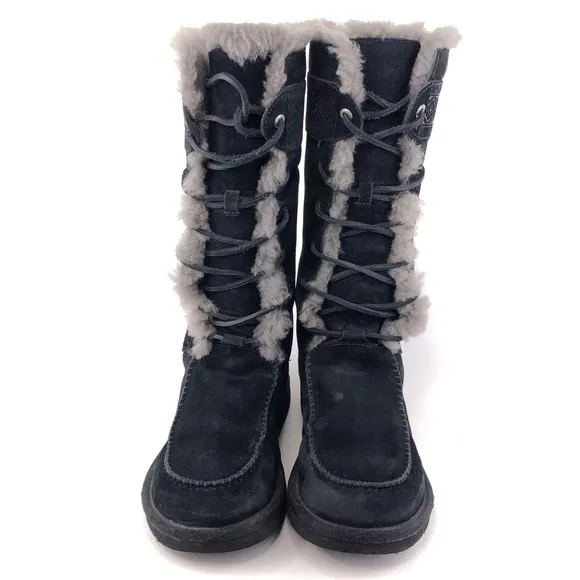 UGG Tularosa Black Leather Sheepskin Winter Boots 7