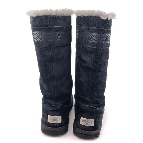 UGG Tularosa Black Leather Sheepskin Winter Boots 7