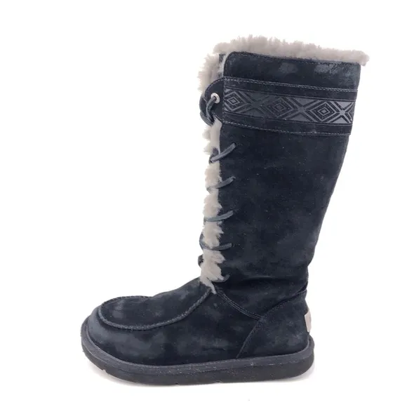 UGG Tularosa Black Leather Sheepskin Winter Boots 7