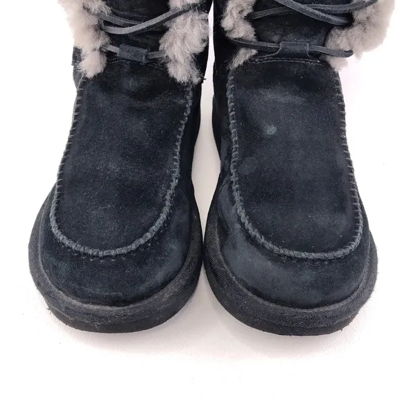 UGG Tularosa Black Leather Sheepskin Winter Boots 7