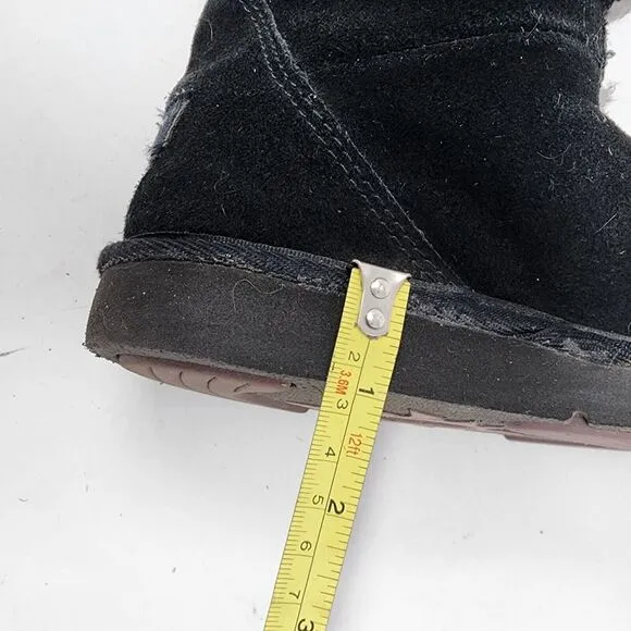 Ugg Uptown Boots Black Suede Gray Shearling Lining Leather Lace Up Size 7