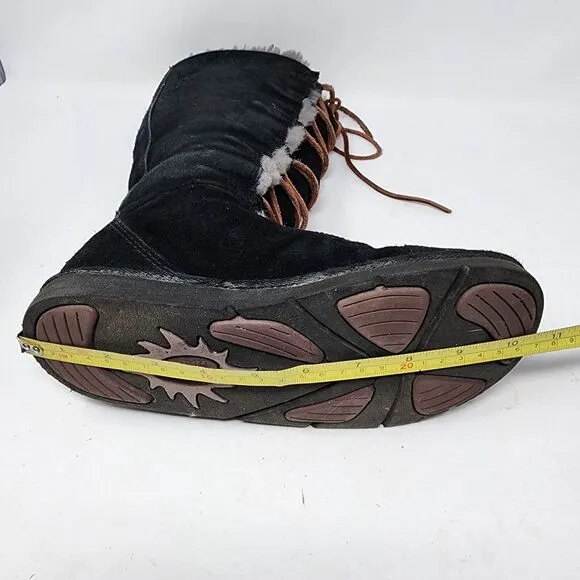 Ugg Uptown Boots Black Suede Gray Shearling Lining Leather Lace Up Size 7