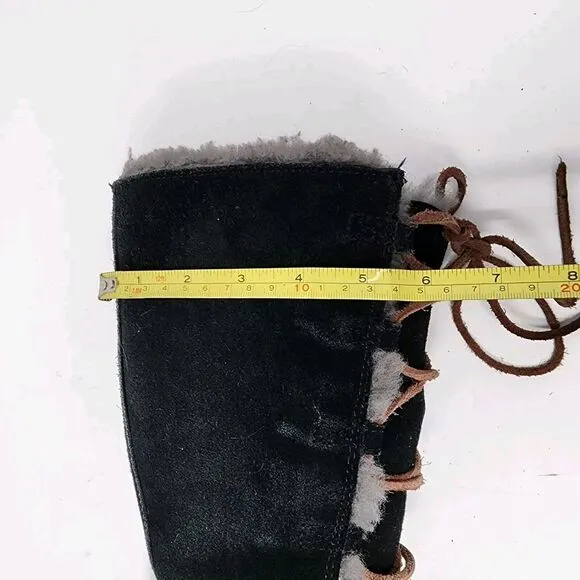 Ugg Uptown Boots Black Suede Gray Shearling Lining Leather Lace Up Size 7
