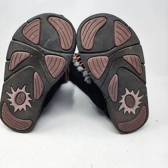 Ugg Uptown Boots Black Suede Gray Shearling Lining Leather Lace Up Size 7