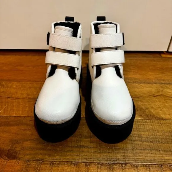 UGG White Neumel Platform Strap Ankle Boots, Youth 3, Fits Women US 4.5-5