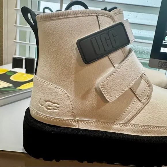 UGG White Neumel Platform Strap Ankle Boots, Youth 3, Fits Women US 4.5-5